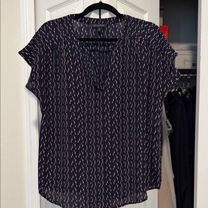 Banana Republic Navy Blouse with Pink and White Dash Print